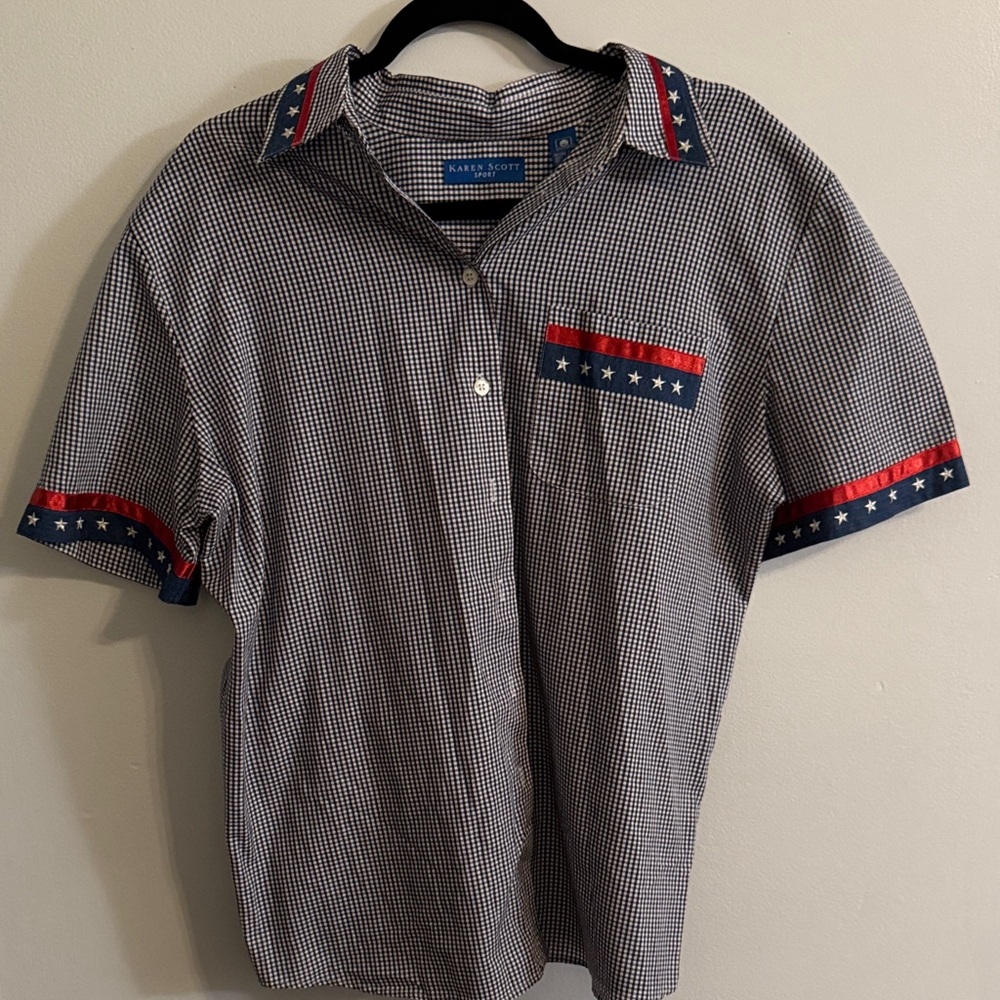Karen Scott Men's Navy Checkered Shirt with Red and White Accents
